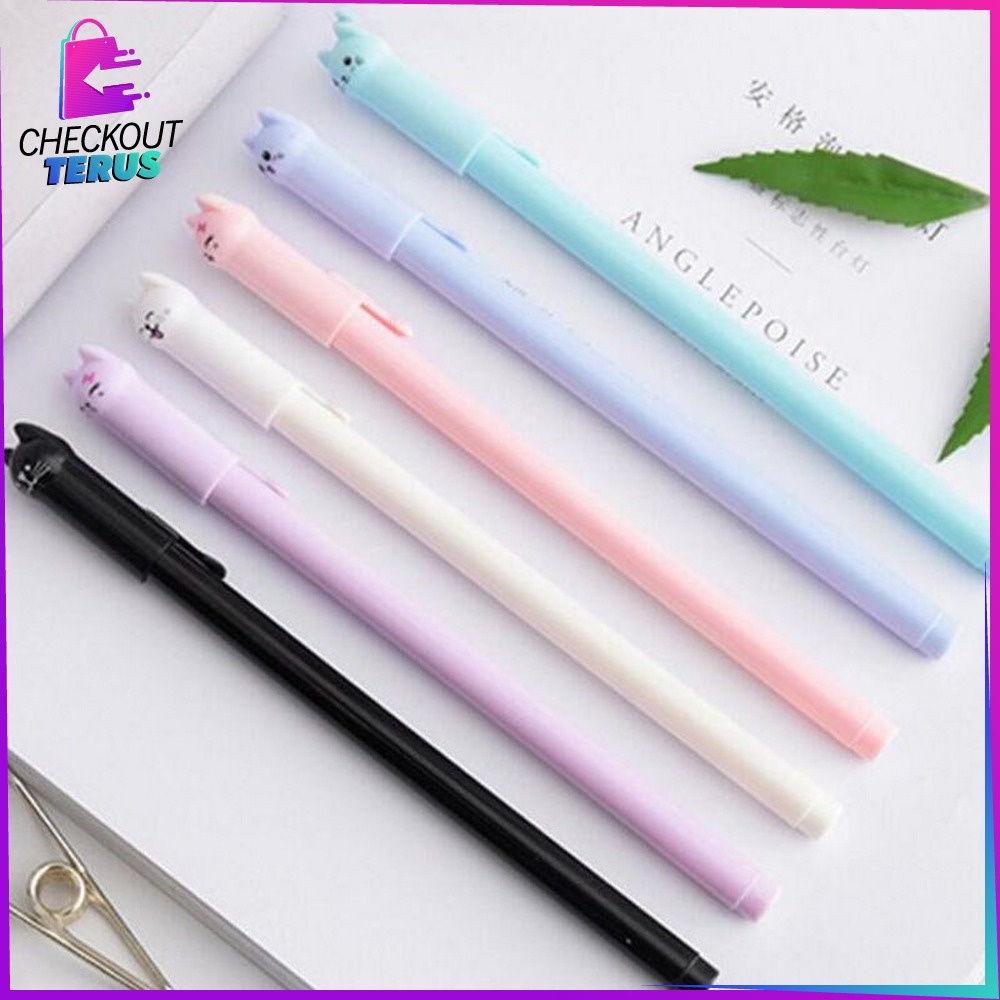 CT A14 Pulpen Gel Karakter Kartun Kucing Alat Tulis Stationary Bolpen Motif Kucing Pena Unik