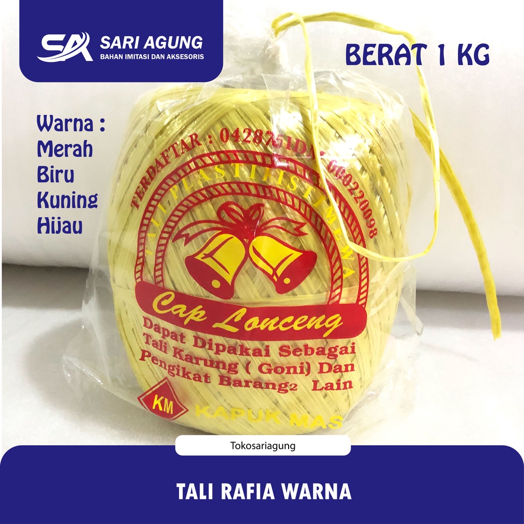 

TALI RAFIA WARNA 1 KG RAPIA PLASTIK CAP LONCENG
