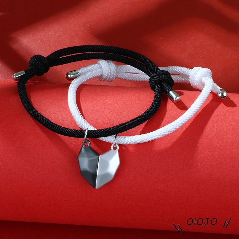 2 Pcs Gelang Couple Magnet Mahnet Hitam Dan Putih Cinta Batu Persahabatan Aksesoris - olo