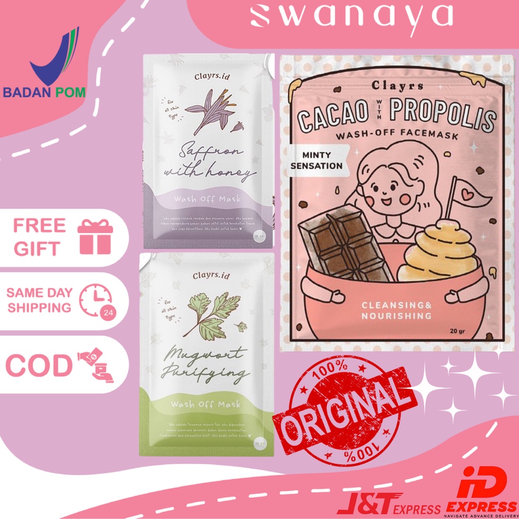 Masker Organik Clayrs Cacao With Propolis / Saffron with Honey / Mugwort Purrifying BPOM