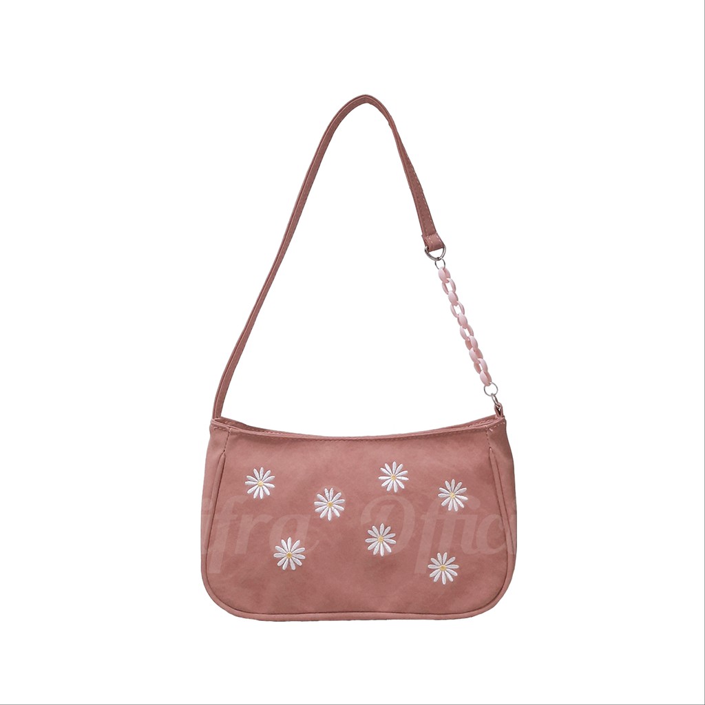 TAS PUNDAK SHOULDER BAG WANITA BUNGA COKLAT PINK SHIFRA