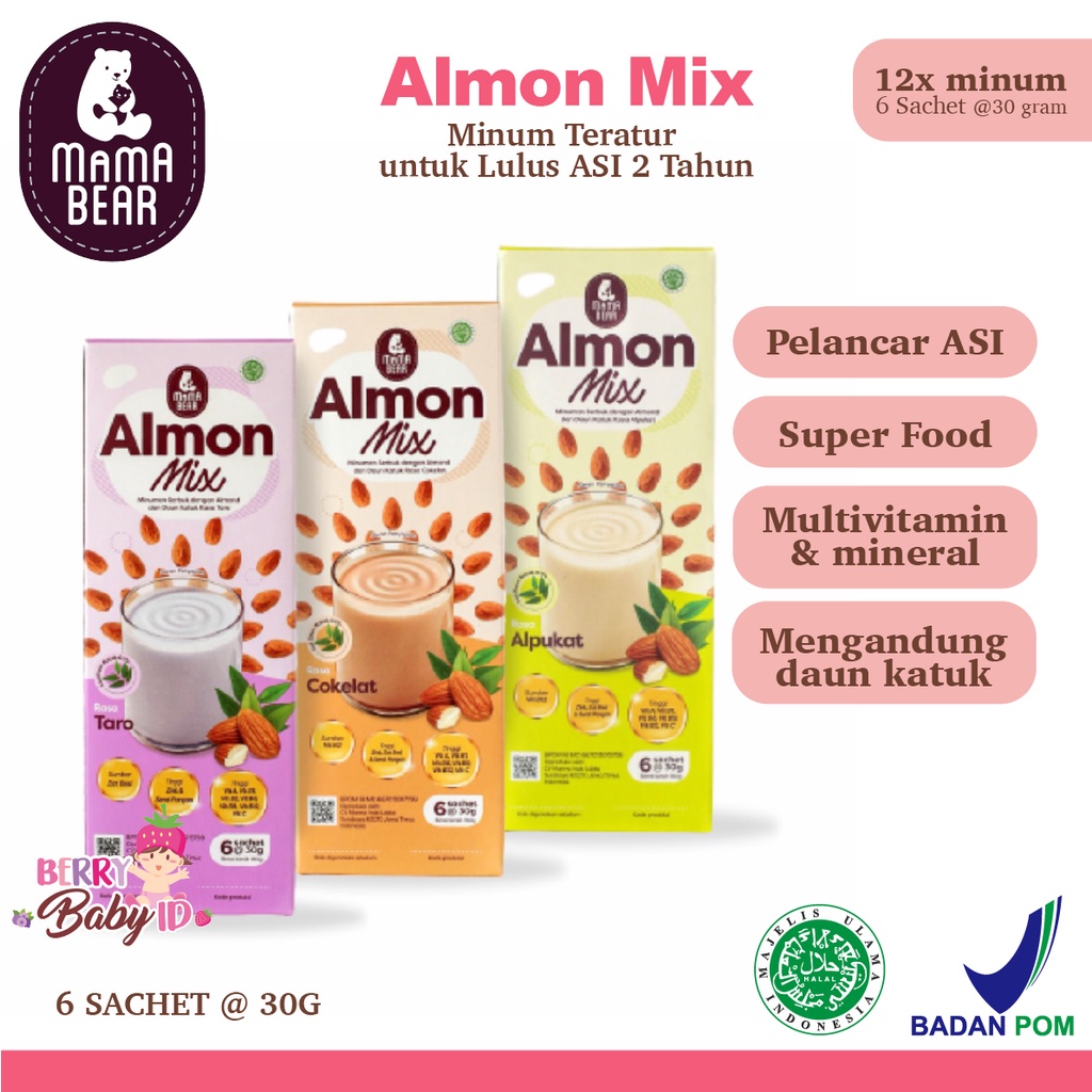 Mama Bear Almon Mix Pelancar ASI Booster Almond Cokelat Alpukat Taro Coffee Latte Caramel Strawberry Berry Mart