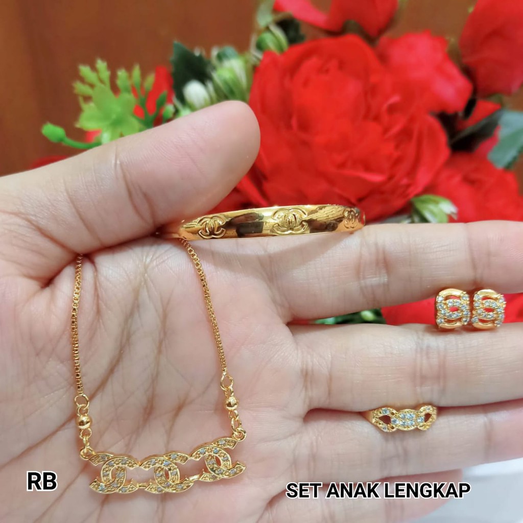 Set Anak Permata Zircon Gold Perhiasan Anak limited edition(COD)