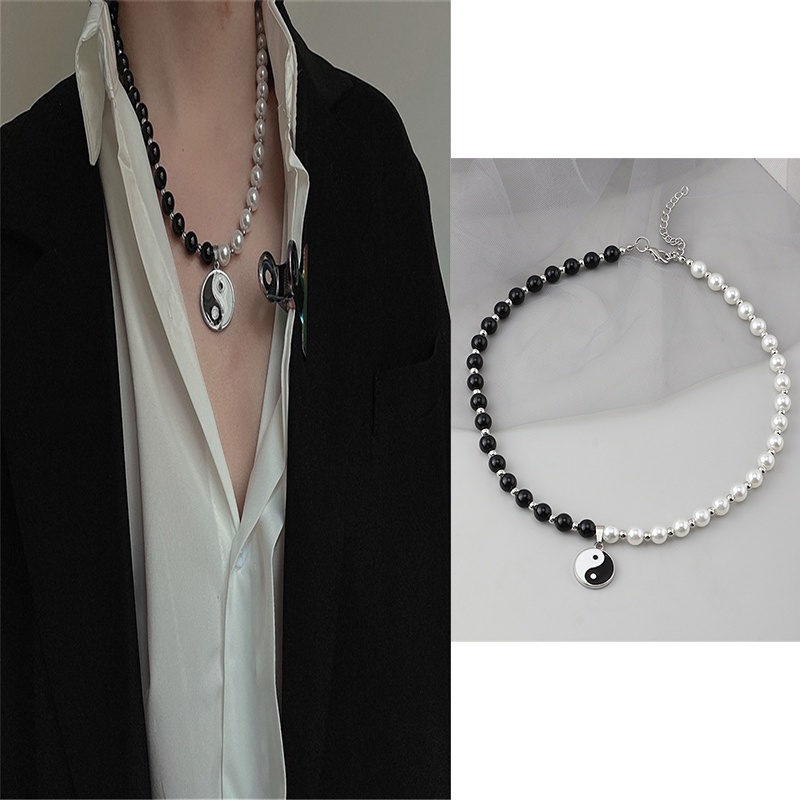 Tai Chi Gosip Yin Yang Liontin Hitam Putih Kalung Choker Pasangan untuk Pria dan Wanita