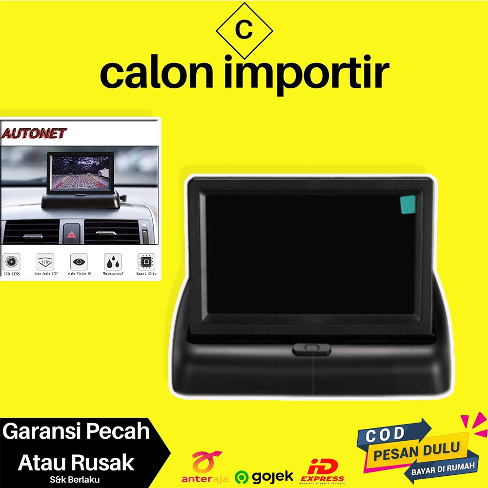 Monitor Head Unit Kamera Mundur Parkir Mobil Lipat LCD 4.3 Inch 2 Channel Bisa Tonton DVD VCD TV