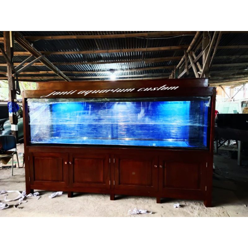 aquarium 250x60x70 15mm set meja jati jepara