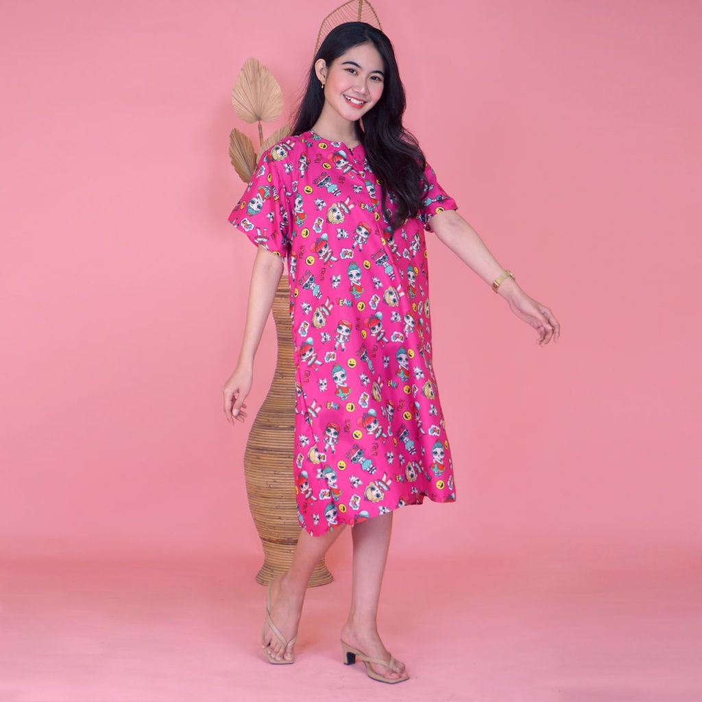 Daster JUMBO XXL Batik, Motif Acak / Campur, Leher Kancing Bumil Busui , Batik Warna-DJ Loli