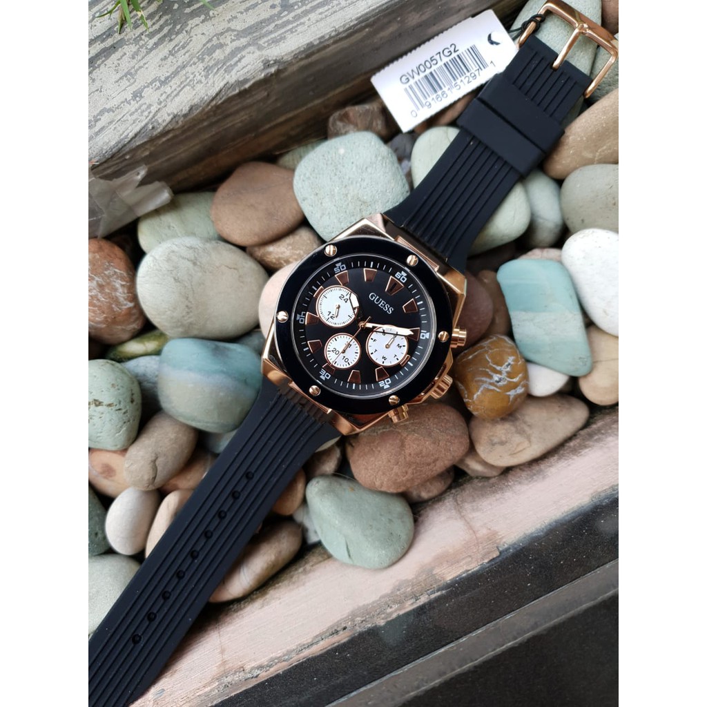 JAM TANGAN PRIA WANITA | RANTAI | KULIT | KARET | MURAH | PRIA b*m GU3SS GW0057G1 STRAP RUBBER HITAM