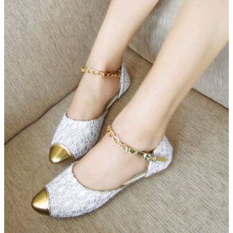 FLAT SHOES RANTAI BRUKAT PUTIH
