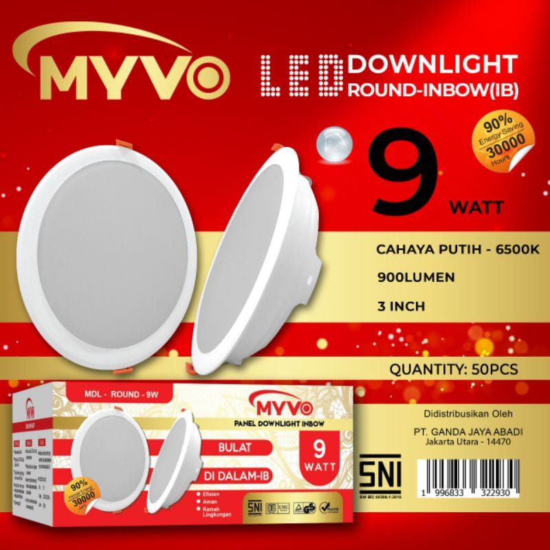 DOWN LIGHT Downlight Inbow 6W 9W 12W 15W 18W BULAT LED PANEL LAMPU LED MYVO Murah