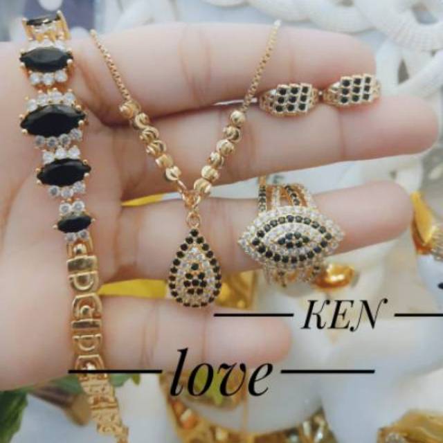 Xuping set perhiasan mata hitam lapis emas 24k 1104