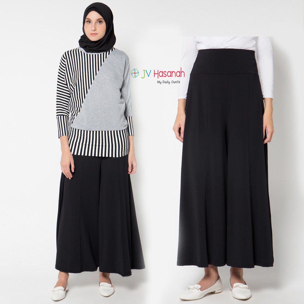 Celana Kulot Jumbo Pinggang Full Karet - JV Hasanah Culottes Jersey Pants