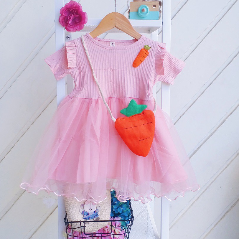 LittleAaron DRESS IMPORT CAROTA BAG 218 EBV Baju Dress Anak Perempuan Import