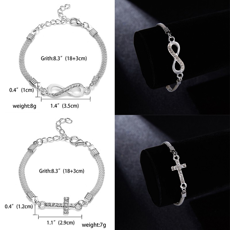 Gelang Tangan Rantai Lapis silver 925 Aksen infinity / Salib / Hati / Hewan Untuk Perhiasan Wanita