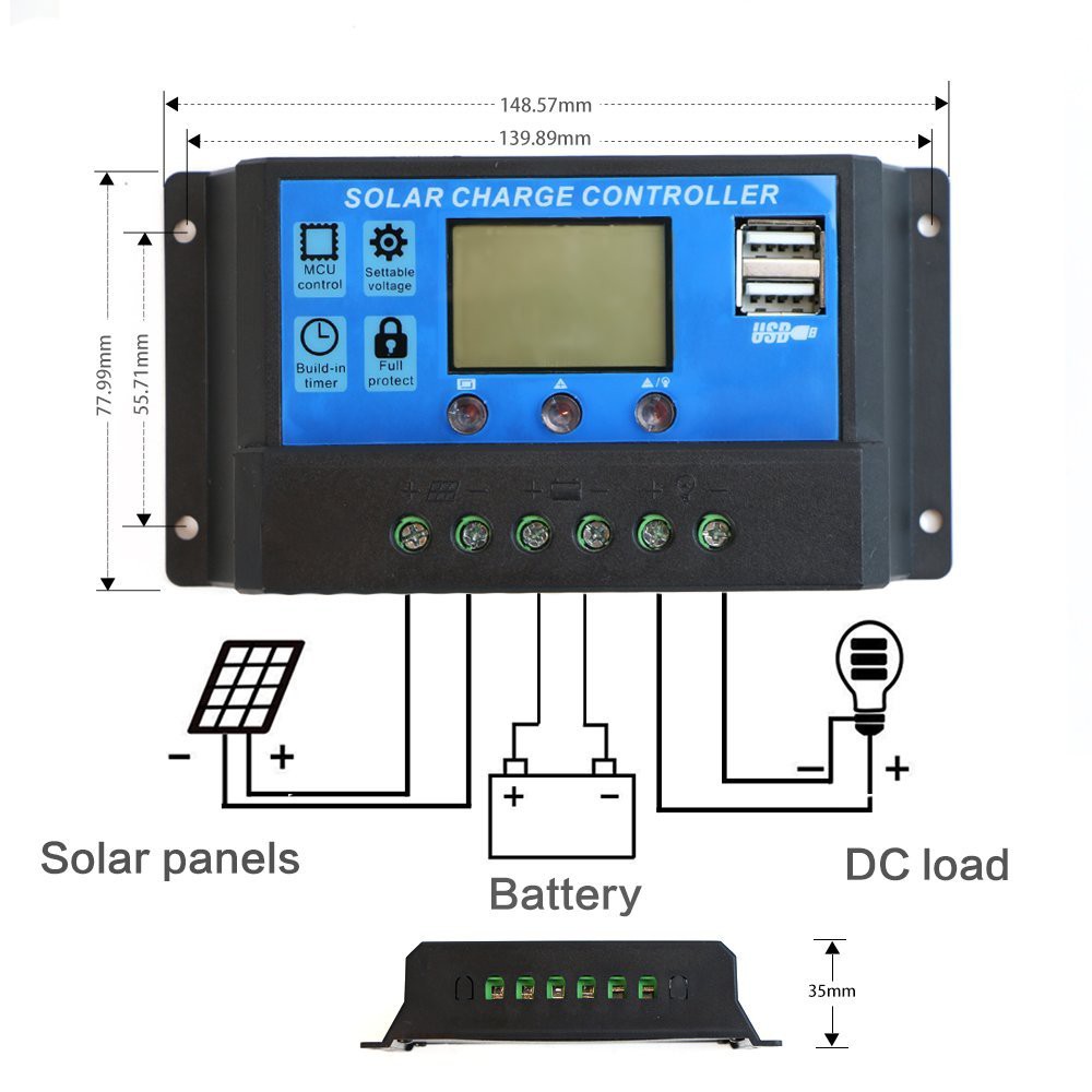 Solar Charge Controller LCD LED Display Solar PWM 12V/24V 10A 20A 30A 50A 60A USB Panel Surya Charge