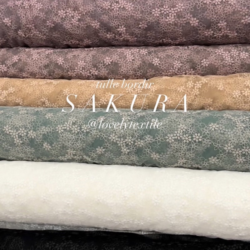 Tulle Bordir Sakura Kain Tile Motif Kain Kebaya Brokat