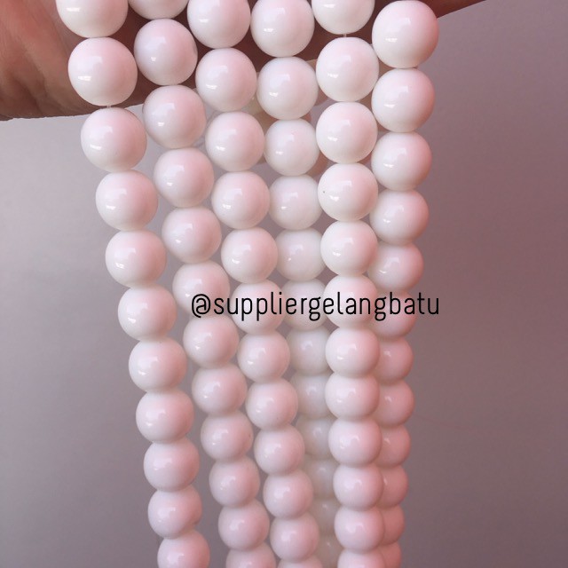 batu kalung gelang white onyx putih susu akik 12mm bahan aksesoris original fashion pria wanita