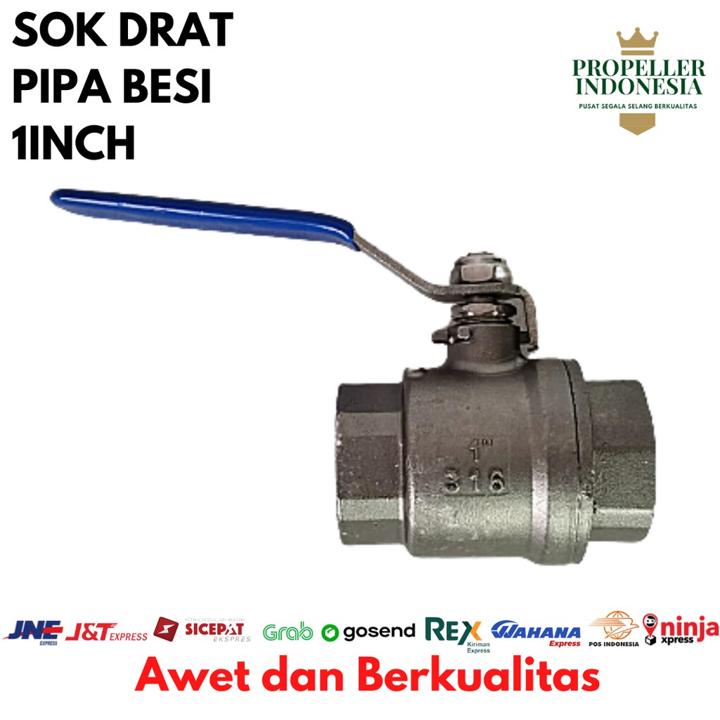 Sok Drat Pipa Besi 1Inch Stainlees Steel Dua Potong Penuh Port