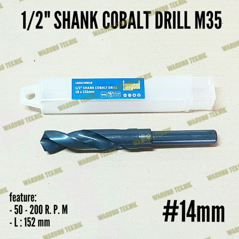 LANGSOL MATA BOR BESI 1/2&quot; SHANK COBALT DRILL MATERIAL M35 14 16 18 MM