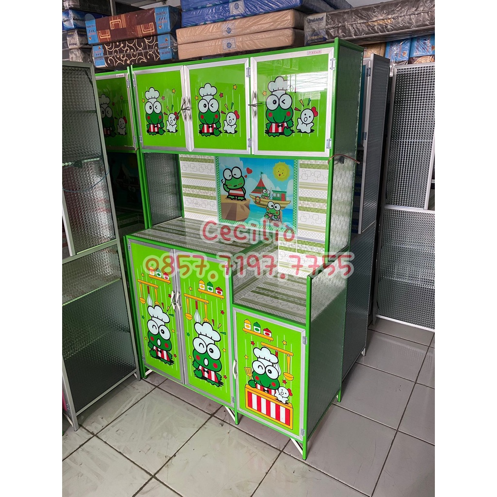 [WILAYAH BEKASI] Rak Piring Kaca 3 Pintu Motif Karakter