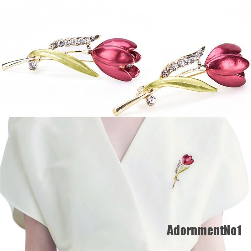 (Adornmentno1) Pin Bros Bunga Tulip Hiasan Kristal + Berlian Imitasi Elegan