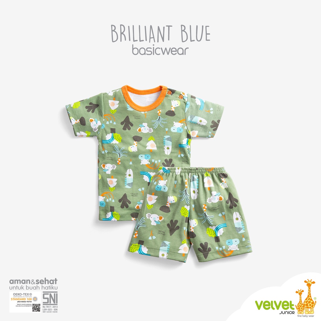 Pilih Motif - Velvet Junior PENDEK BRILLIANT BLUE Terbaru | Setelan Kaos Celana Pendek Anak Basic Wear | Savanna Soul Piyama | Sguna