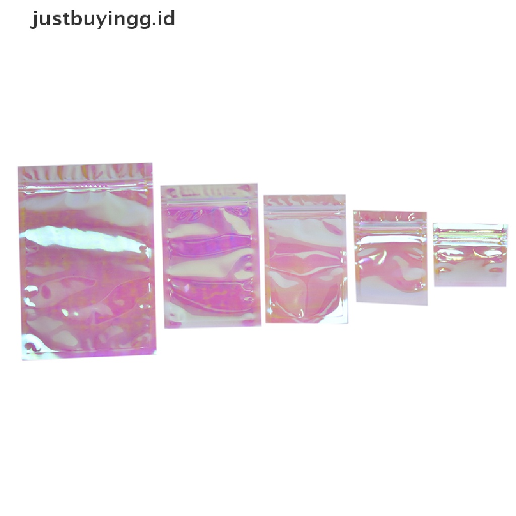 (Justbuyingg.Id) 100pcs Kantong Plastik Zip Lock Holografik Laser Untuk Kosmetik / Makeup