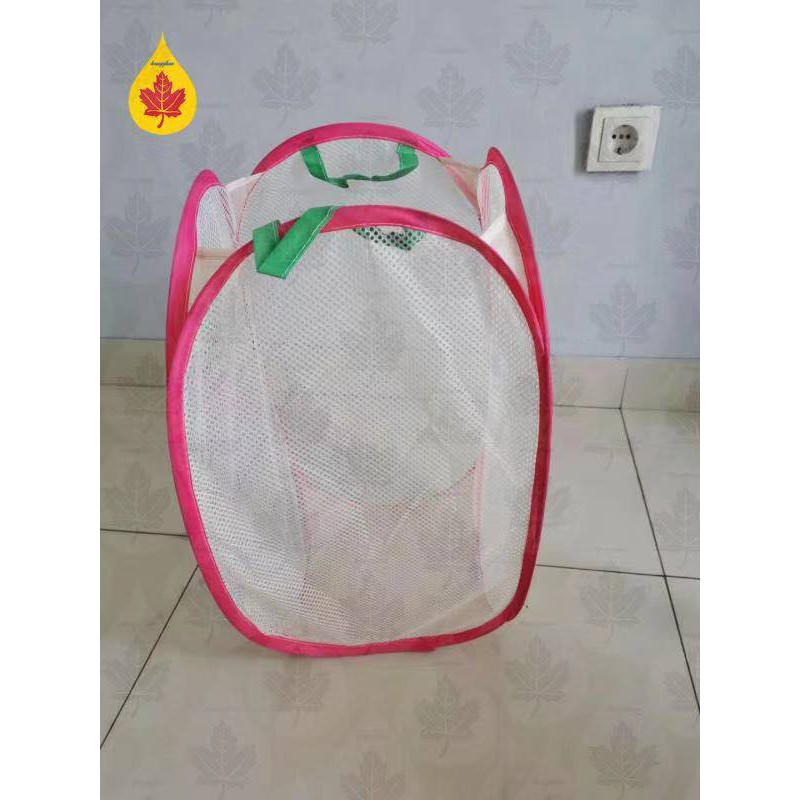 Keranjang Baju Kotor Lipat Polos Warna Warni Laundry Cucian Jaring Praktis Bag