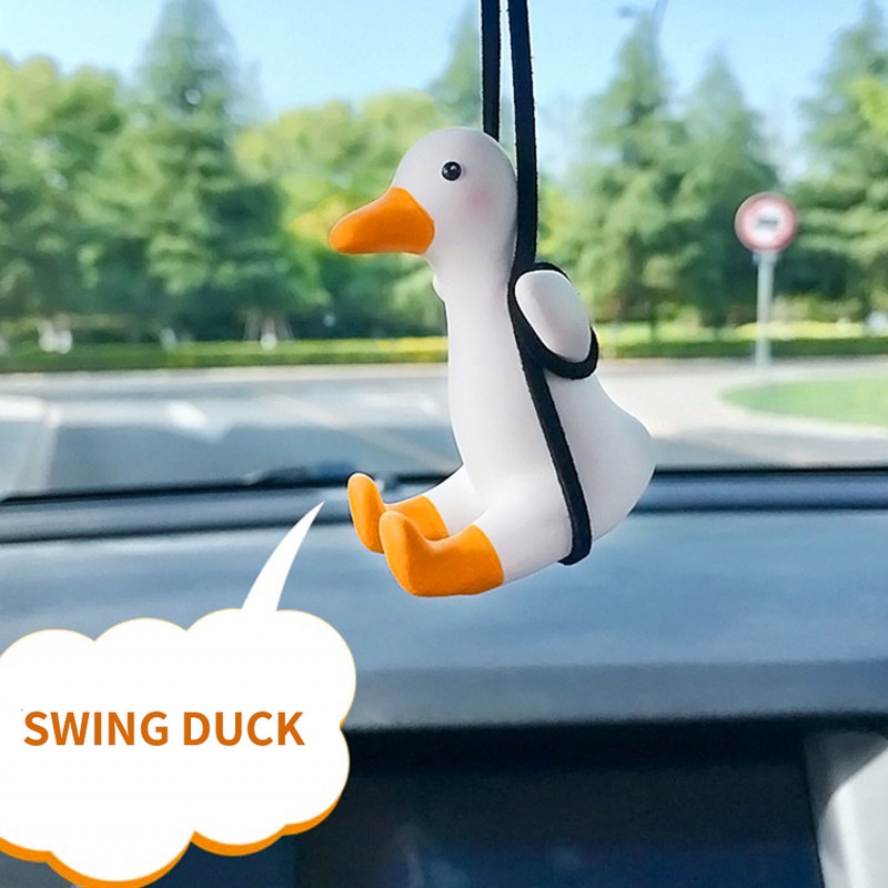 Hand-made Cute Plaster Swing Duck Car Pendant with Hanging Rope / Auto Rearview Mirror Ornaments