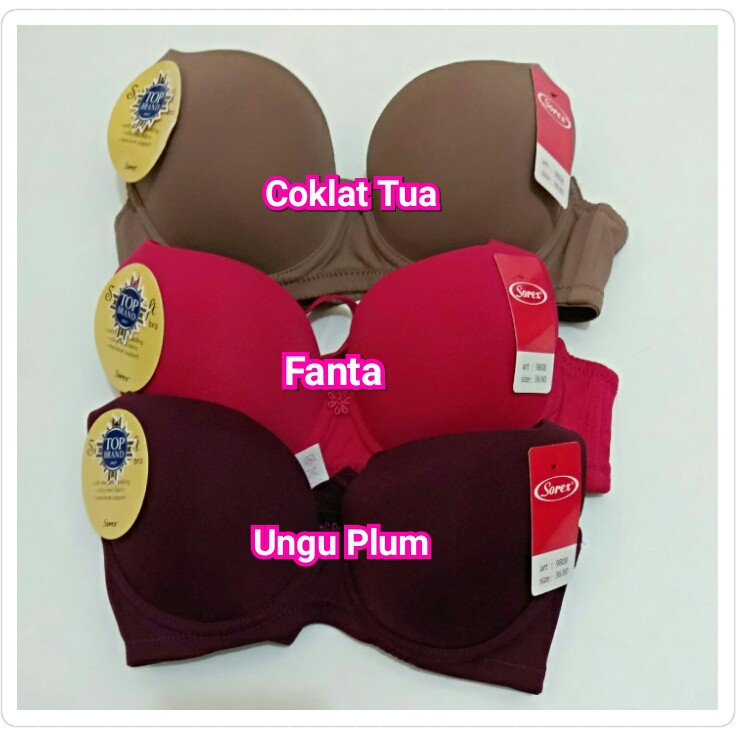 Bra SOREX 9808 SILKY SOFT BH Wanita Busa kawat Polos 3/4 cup BK Kait 2 sz 34 36 38