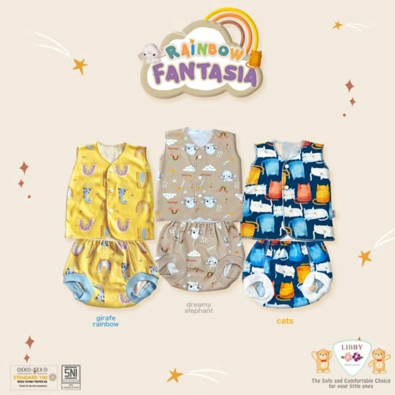 Libby Set Baju Kutung + Celana Pop Rainbow 0-3m/3-6m dalam 3pcs/6pcs/12pcs