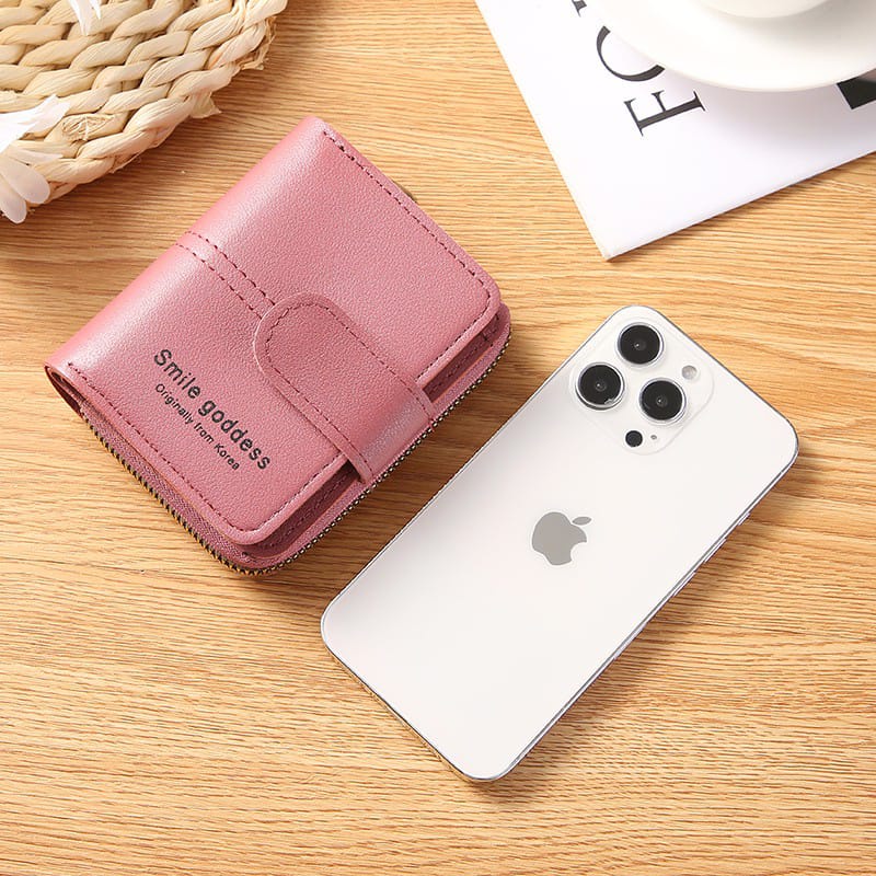 TASBLUE Dompet Wanita Mode Korea Dompet Wanita Kecil Berkualitas Tinggi  878  Dompet Wanita Murah  Ritsleting Kulit Asli  Dompet Kartu Lipat Pendek  Dompet Mini  Fashion Wanita Impor Korea