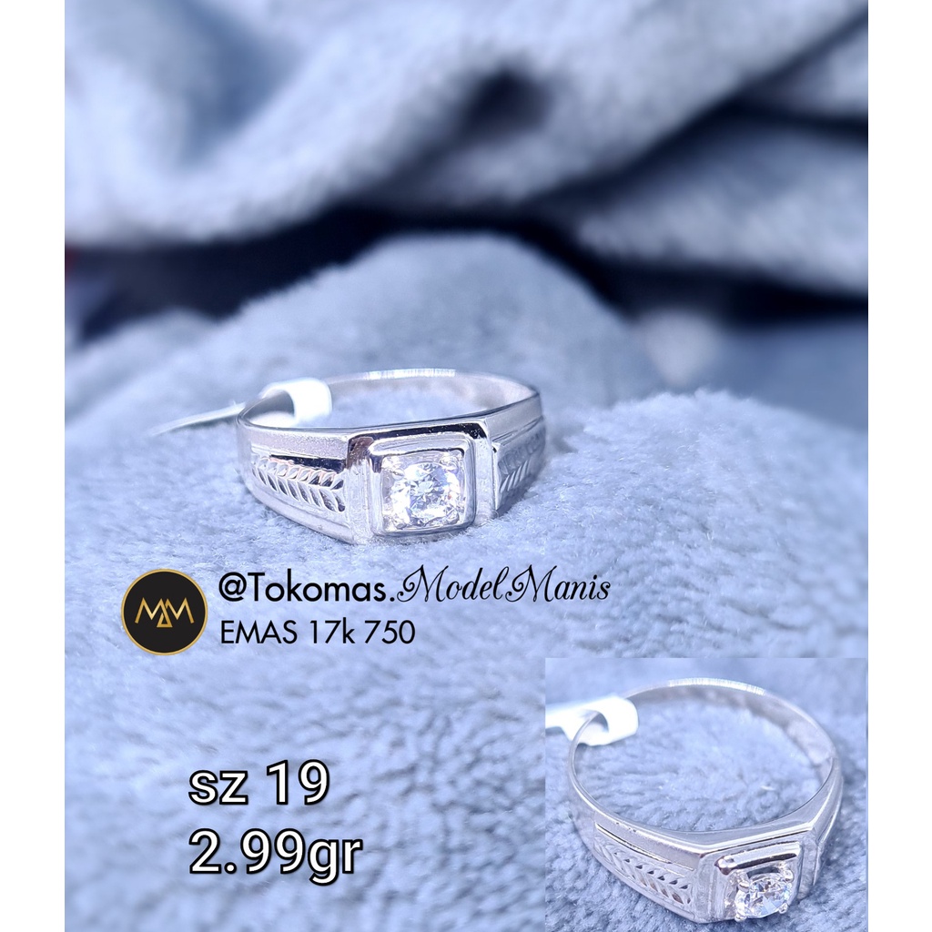 Cincin Fashion Pria emas putih 750 kadar 17k