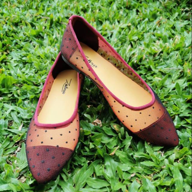 Arlaine - Lucia flatshoes sepatu brukat sepatu flat shoes wanita flatshoes polkadot [Marun]