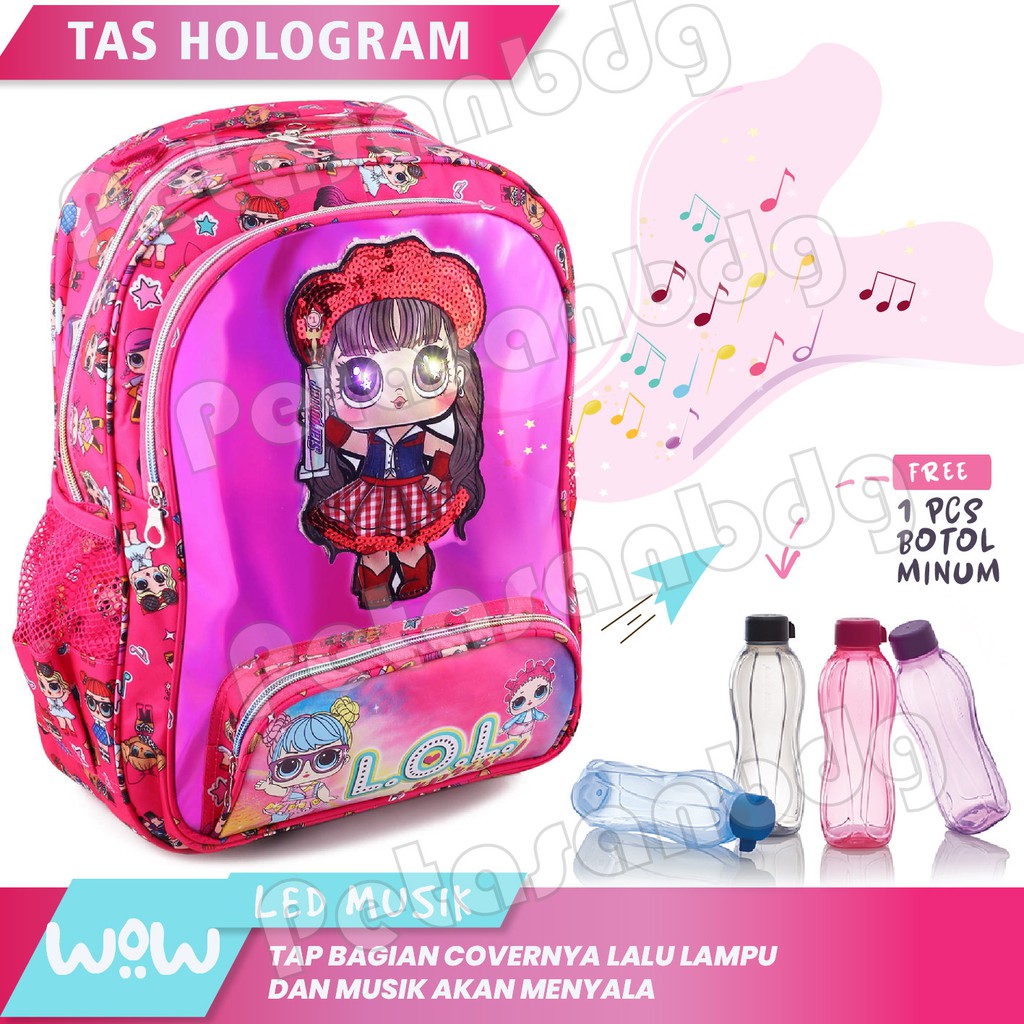 PTS - Tas Ransel LOL SURPRISE Hologram LED - AURORA  Tas Glitter - UKURAN SD Terbaru Terlaris Promo