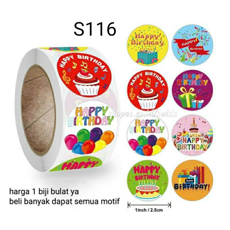 Stiker Sticker Happy Birthday Segel Kemasan Label Ucapan Selamat ulang tahun ultah ulangtahun kado gift box dus hampers dekorasi kartu ucapan hangtag topper kue tart parcel bingkisan souvenir hadiah-S 116