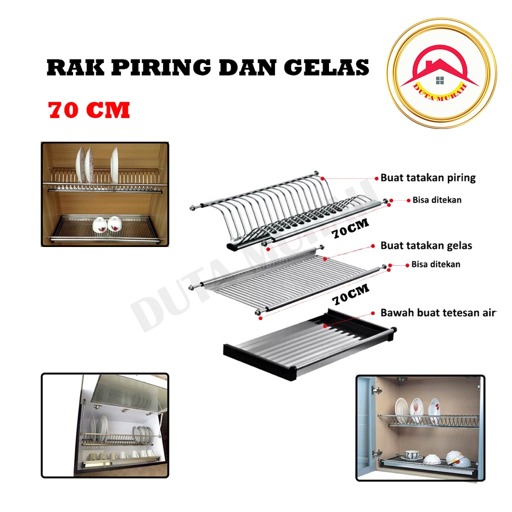 Rak Piring &amp; Gelas 70 Cm SUS 304..Unit Atas Dapur..  Merk Vitco