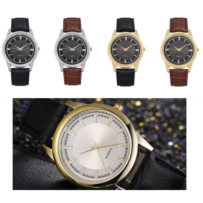 Rowling (Jam-03) Jam Tangan Pria Bulat Jam Tangan Pria Quartz dengan Strap kulit Sintetis Hitam- Import TANPA ACCESORIS