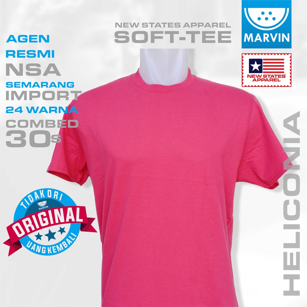 Kaos lengan pendek polos pink new states apparel import 30s tshirt soft-tee heliconia custom pod pri