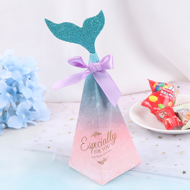 10pcs Kotak Permen Desain Ekor Putri Duyung Warna-Warni Untuk Pesta Pernikahan