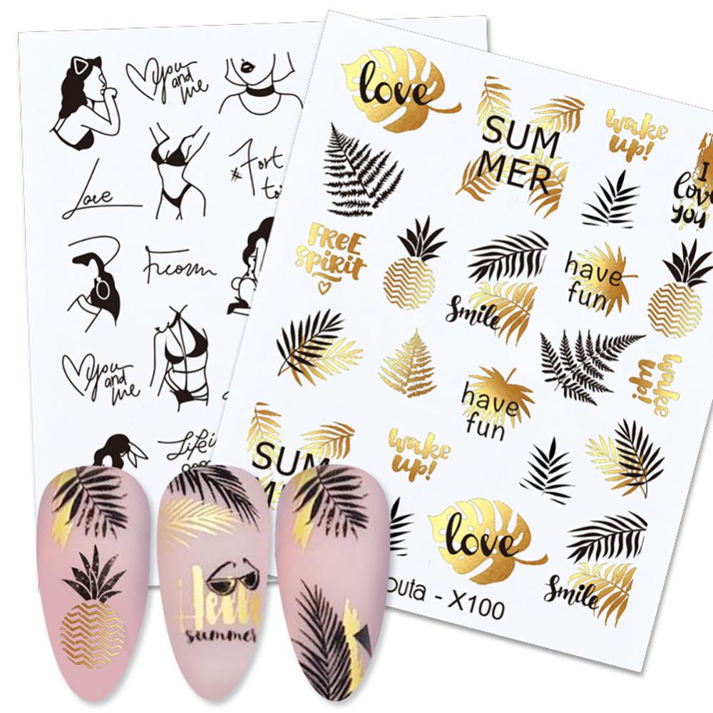 Timekey Stiker Kuku Motif Bunga / Daun / Marmer Untuk Manicure / Nail Art DIY you A4K8