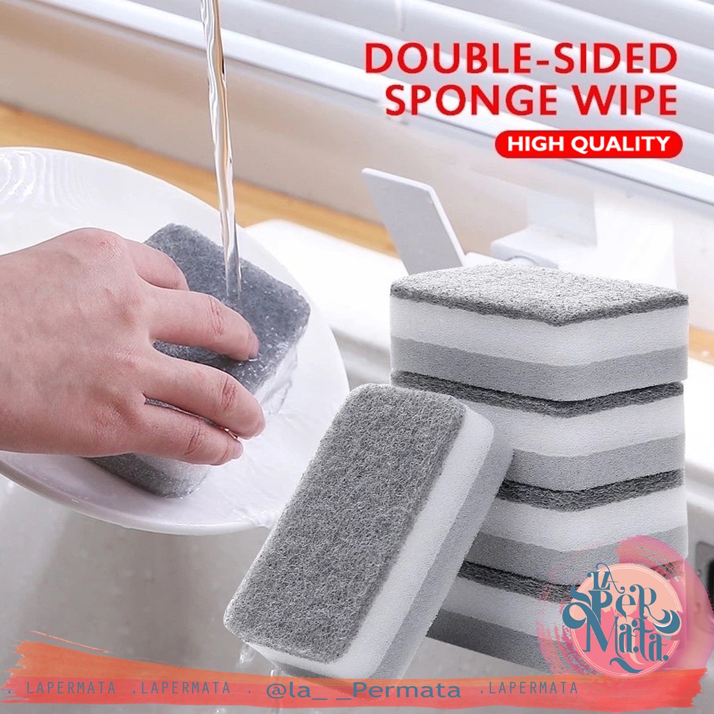 Double Side Spons Pencuci Piring Serbaguna SPONS CUCI PIRING 2 Sisi Warna Abu - LPM Shop