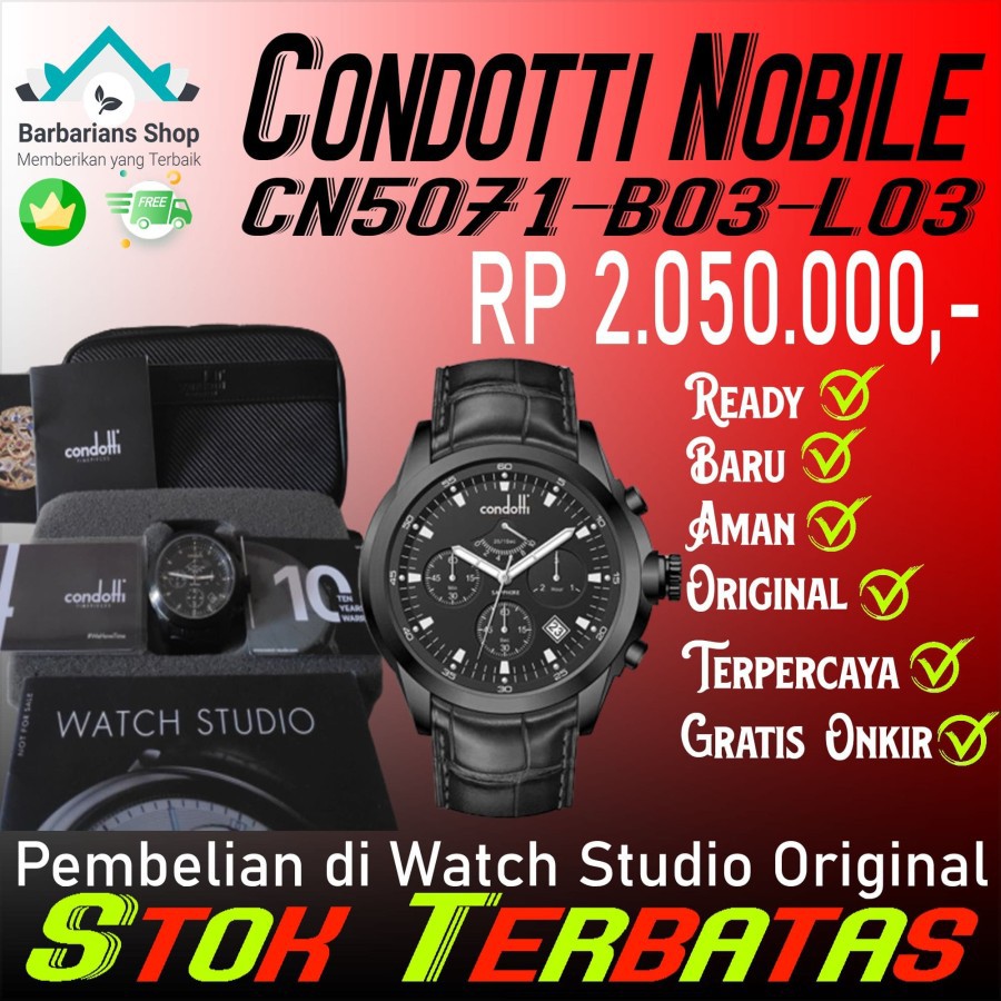 Jam Tangan Pria Condotti Nobile CN5071-B03-L03 Original Black Chrono Watch Analog