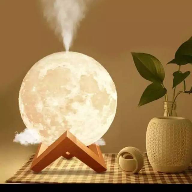 Humidifier Diffuser 3D Moon Night Light Pelembab udara LED Tidur Bulan Humi Taffware AX-08 Grab Mdn