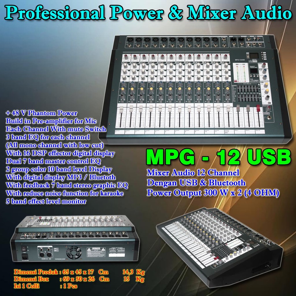 Power Mixer Audio Hurley MPG-12 USB BLUETOOTH (12 Channel)
