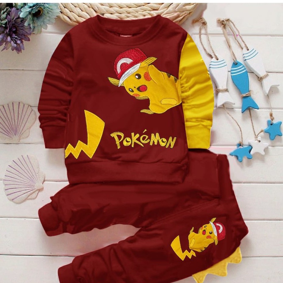 Setelan anak pokemon sweater joger 1-6 Tahun termurah Unisex