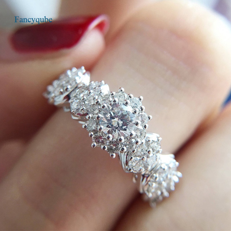 Fancyqube Cincin Cubic Zirconia Warna Putih Untuk Wanita