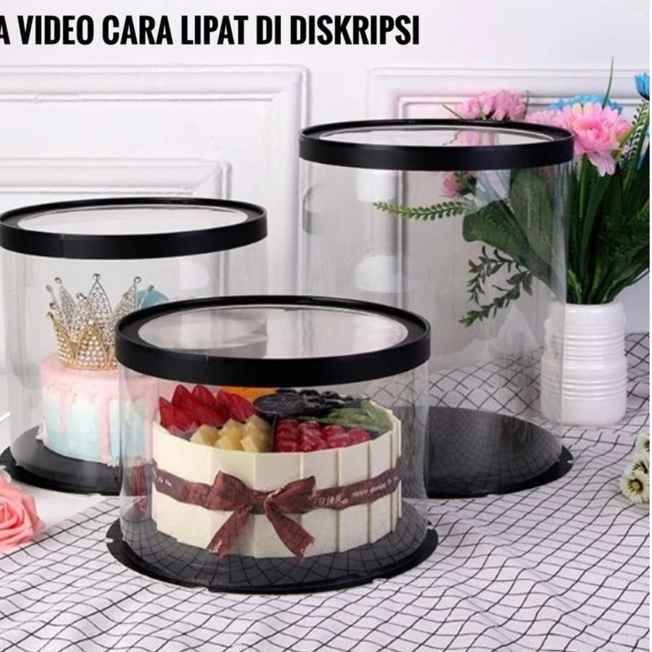 

Terbaik! Cake Box Bulat Dus Kue Kotak Kue Transparant Mika PET 22x22 cm