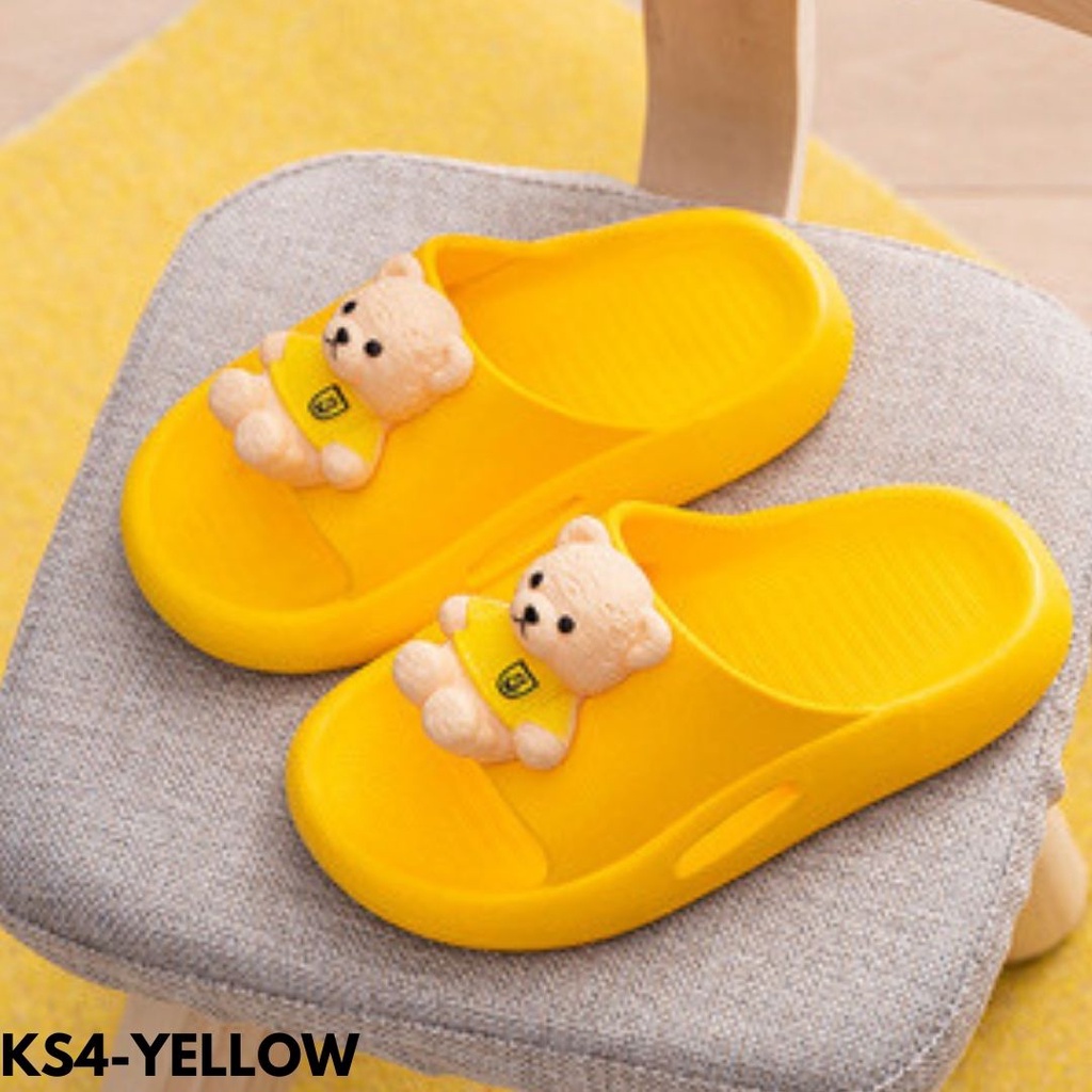 SANDAL SELOP ANAK-ANAK KEKINIAN MOTIF BERUANG COMEL BAHAN RUBBER ANTI SLIP IMPORT KS4