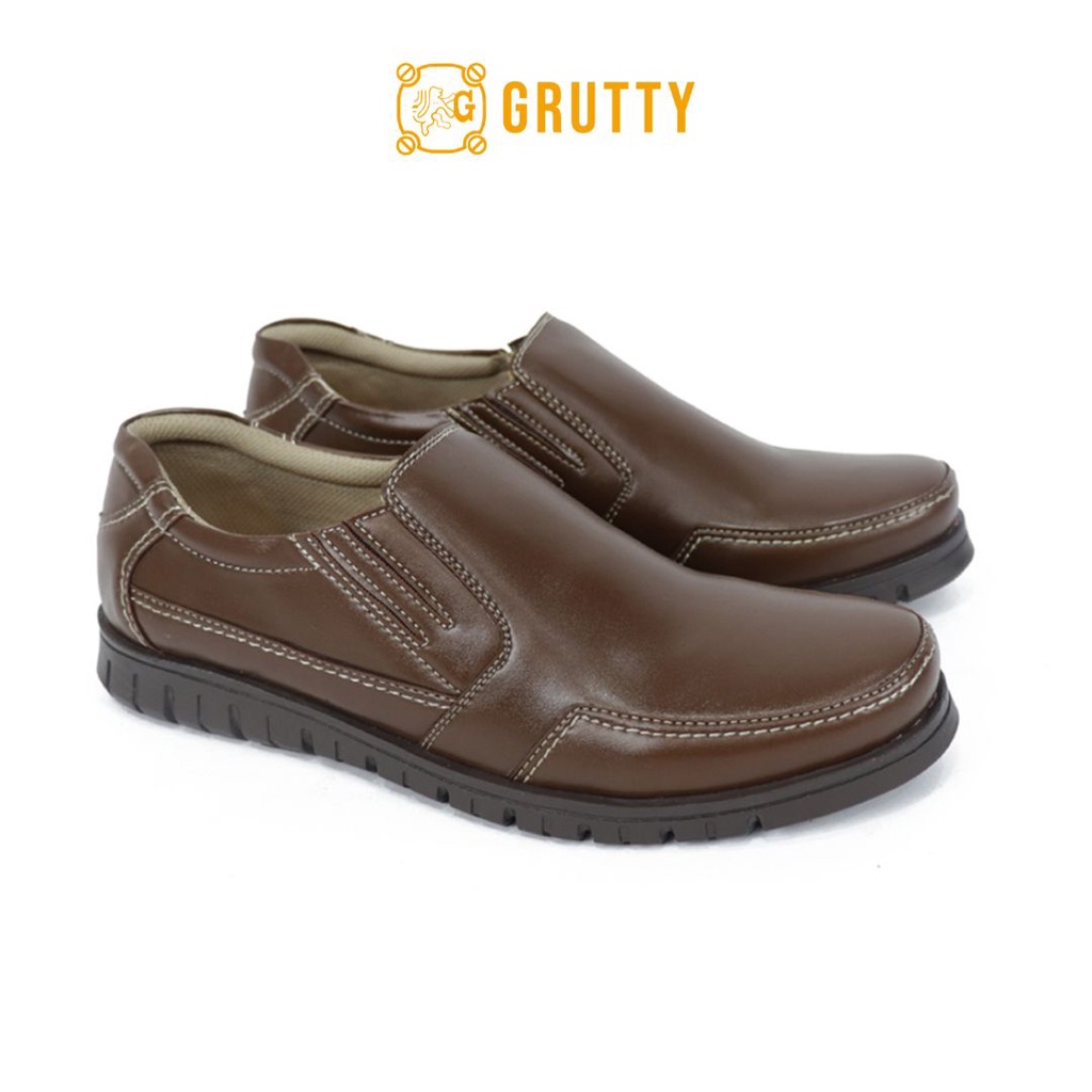 Sepatu Pria Grutty Pantofel Kasual Kerja Kantor Formal Slip On Coklat